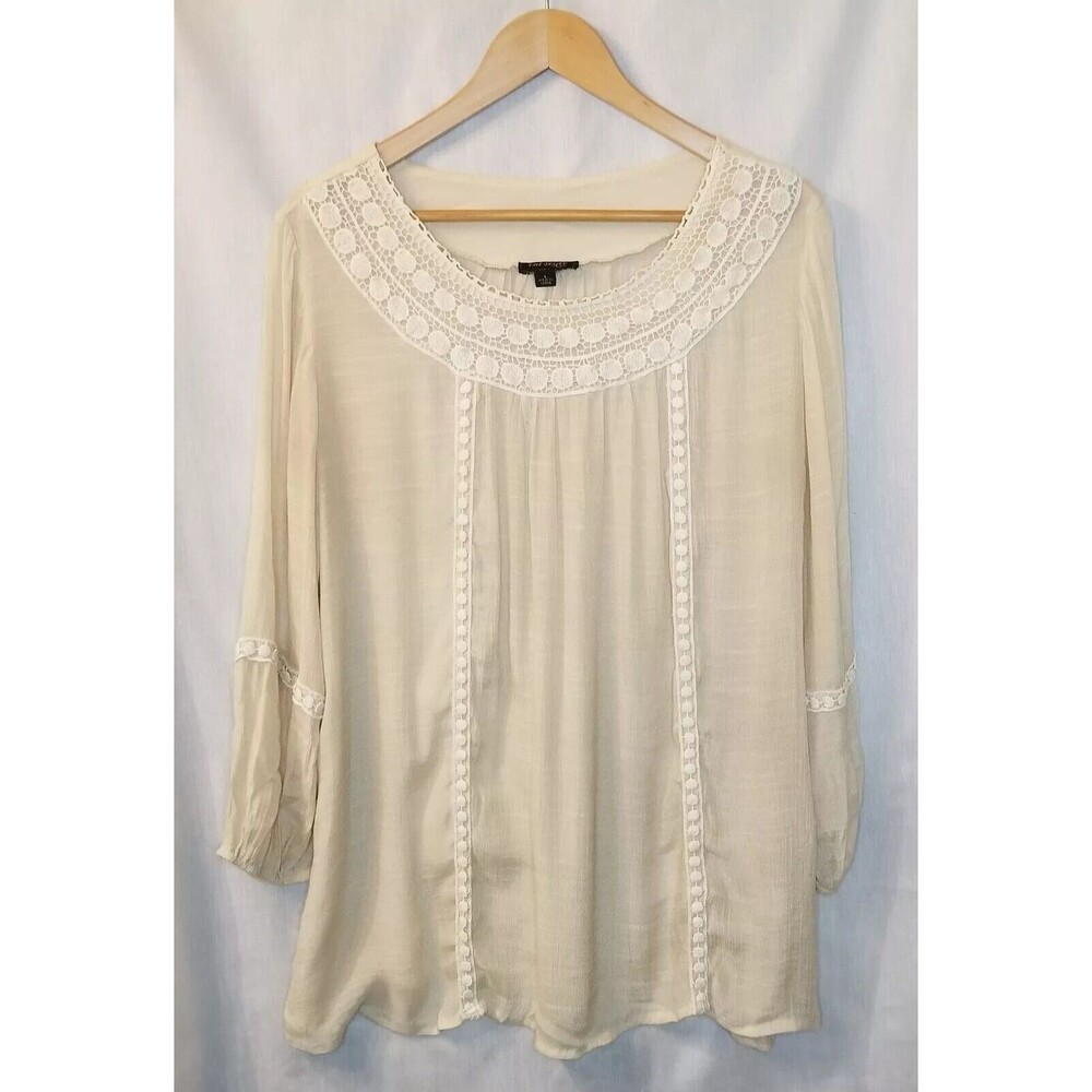 Cal Style Top Women's Large Beige Peasant Boho Crochet Lace